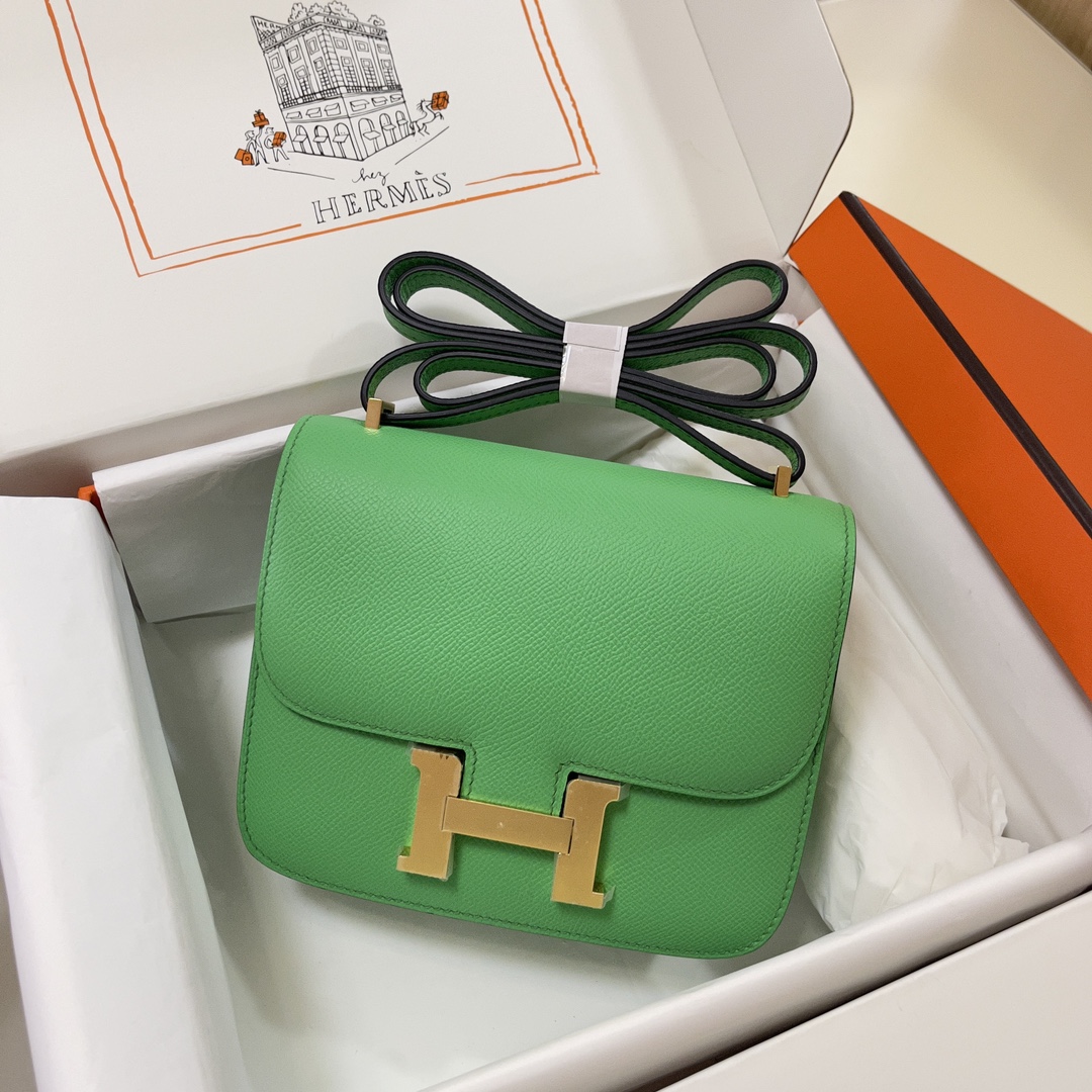 Hermes Constance 18 Mini Shoulder Bag In Green Kiwi Epsom Leather